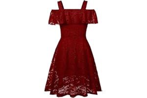 VIRIBER Girls Floral Lace Dress Christmas Bridesmaid Vintage Formal Cocktail Party Swallowtail Swing Dresses 7-14 Years
