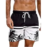 WDIRARA Men's Hawaiian Graphic Swim Trunks Vacation Beach Board Shorts with Lining