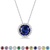 Bestyle Sparkling 925 Sterling Silver Birthstone Necklaces for Women, Created Heart/Round/Teardrop/Square Crystal Solitaire Pendant Diamond Necklace, Great Birthday/Anniversary/Wedding Gifts