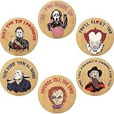 Generic Halloween Spooky Coasters Gift Set Horror Movie Character Bar Coaster for Party Decor Round Wooden Coasters for Halloween Home Kitchen Office Table Decoration Supplies, WW-184