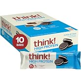 think! High Protein Bar, Cookies and Cr&egrave;me, 10 Count | 20g Protein Per Bar, Gluten Free with Whey Protein Isolate, 0g Sugar, Ready-to-Eat, Convenient Muscle Support &amp; Recovery
