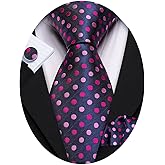 Barry.Wang Ties for Men Silk Tie Sets Polka Dot Woven Necktie Pocket Square Cufflinks Business Wedding