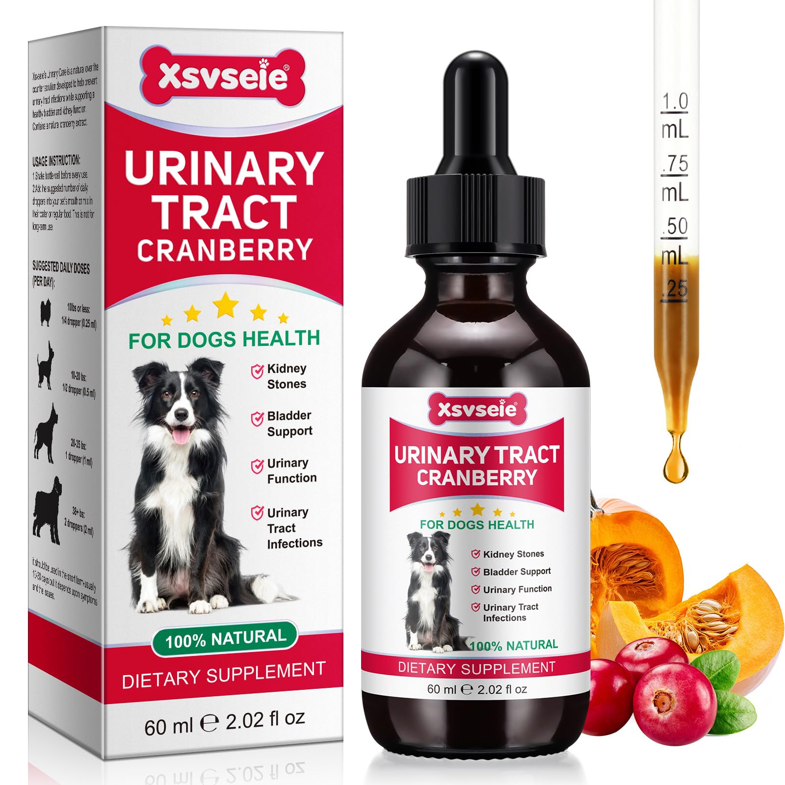 Traitement Urinaire Chien - Gouttes Naturelles Contre Infections, Calculs Vésicaux & Incontinence - Complément Cranberry & Herbes pour Santé Rénale - 60 ML