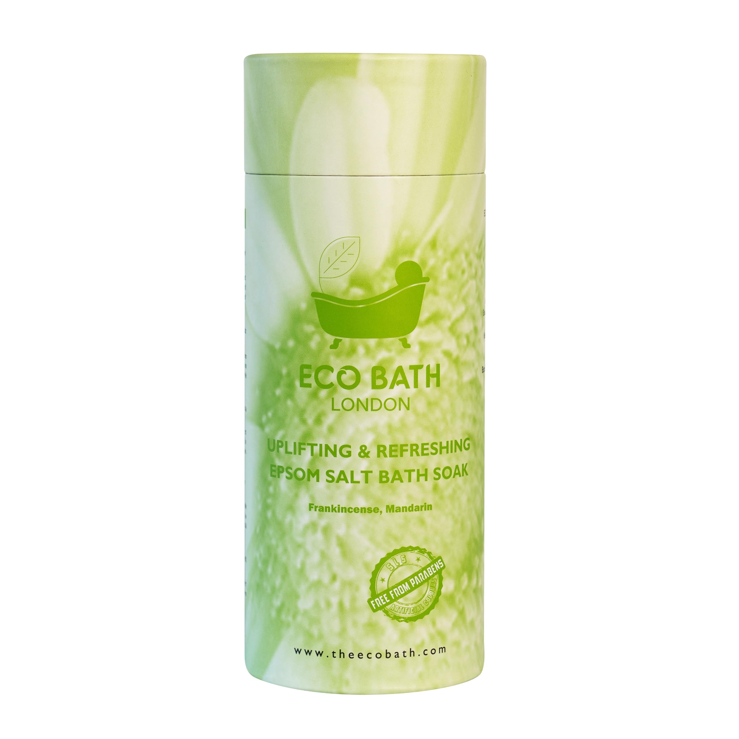 Eco Bath London Uplifting and Refreshing Epsom Salt Bath Soak - Tube 1kg, Magnesium Bath Salt Infused with Frankincense and Mandarin Essential Oils, Epsom Bath Salts for Refreshing