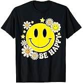 Cute Smile Face Flower Happy Face Flowers Heart Kids Girls T-Shirt