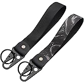 2 Pcs Classic Black & Floral Keychain Wristlet Lanyard for Women couples, Flower Wristlet Strap for Keys Hands-Free Wearable