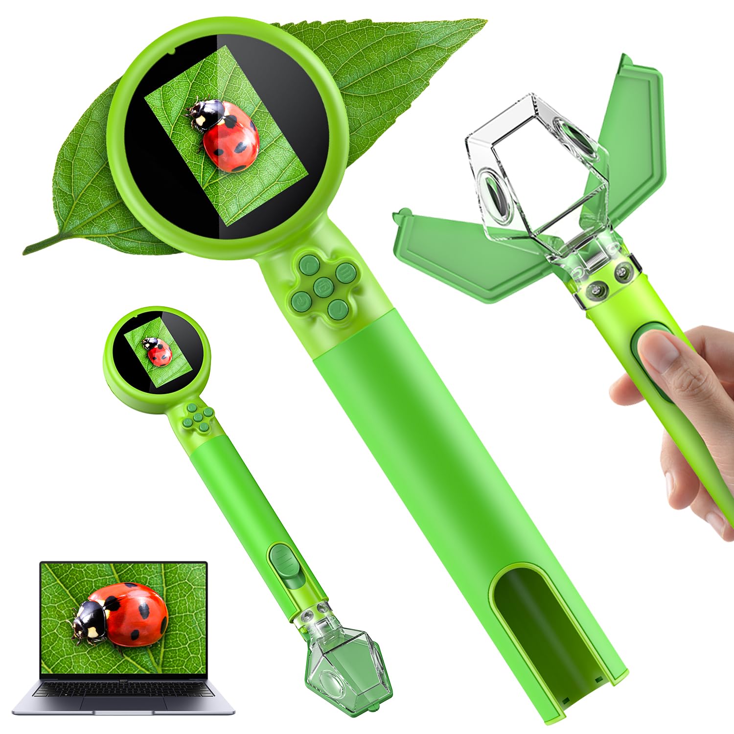 2 in 1 Kids Microscope with Bug Catcher,HD 500X Digital Microscope for Kids with 2