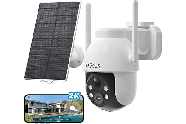 ieGeek Security Cameras Wireless Outdoor-Solar & Battery Powered Camera System for Home Exterieur Surveillance, 360°PTZ WiFi