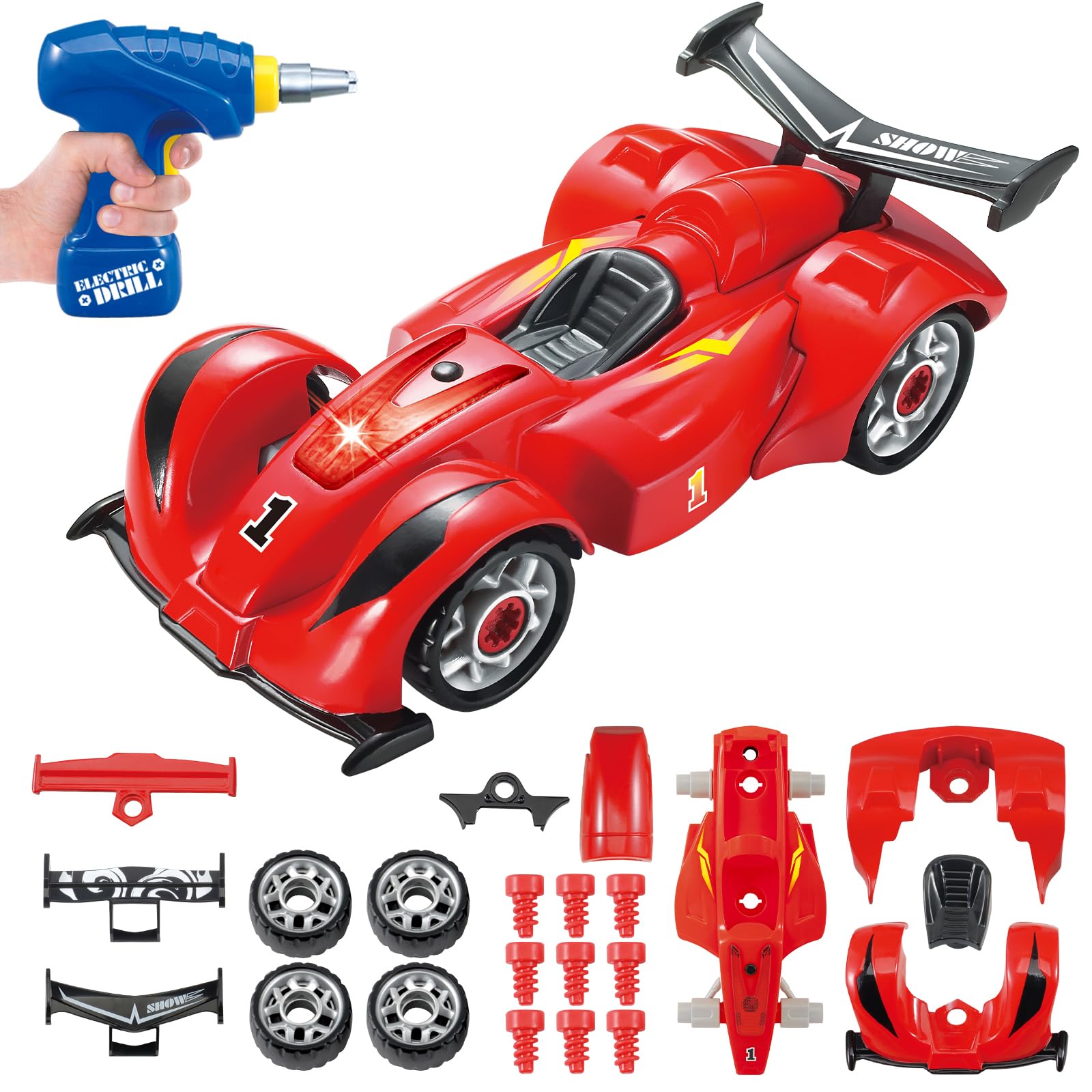 Pup Go F1 Take Apart Toys, 2 in 1 Build Your Own Racing Car Kit with Electric Drill Tool, 24 Pieces Construction Set, Building Toys for Age 3 4 5 6 7 8 Year Old Boys, STEM Construction Toys for Kids — image 1