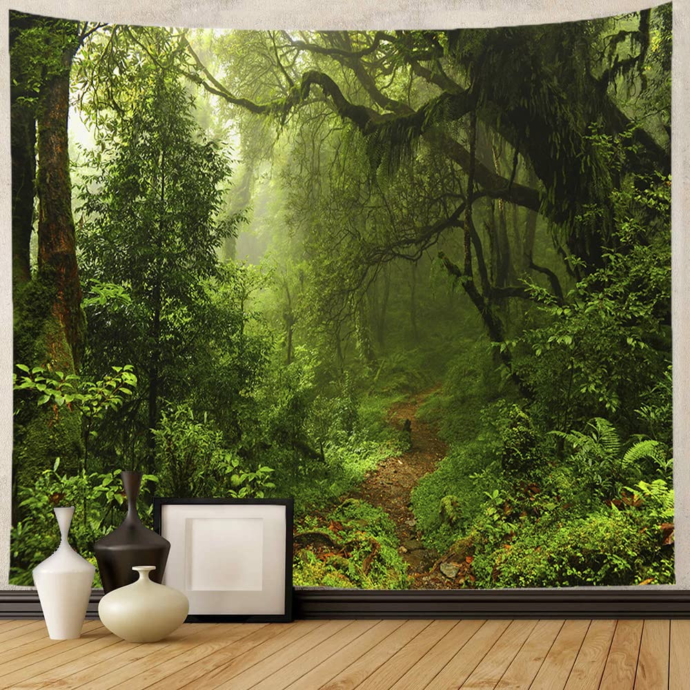 Forest Wall Tapestry - Large Green Tree White Misty Nature Landscape Wall Hanging for Bedroom, Dorm, Living Room Home Decor (230x180cm, 91"X71")