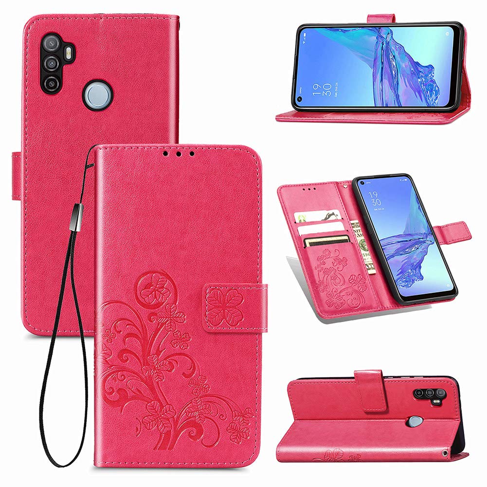 SHIEID Case for OPPO A53 2020 Wallet Case, Wallet Cover Magnetic Closure and Flip Stand Case, Premium 3D Vintage elegant print Phone Shell Cases Suitable for OPPO A53 2020, Red