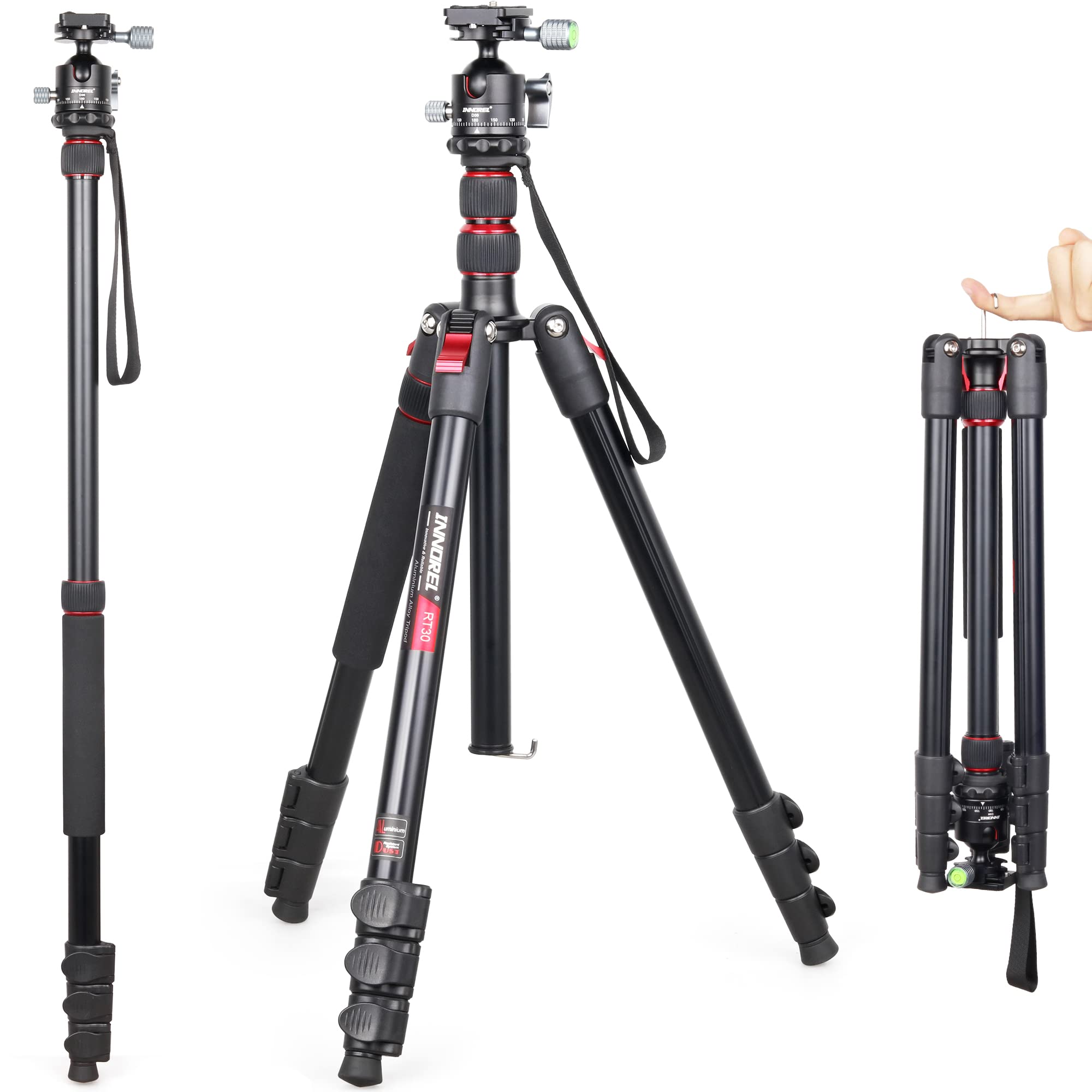 Professional Camera Tripod High Monopod Stand-INNOREL RT30, Lightweight Aluminum Alloy Fast Flip Lock Max Height 76.8in/195cm with D36 CNC 36mm Low Profile Ball Head for DSLR Camera Shooting