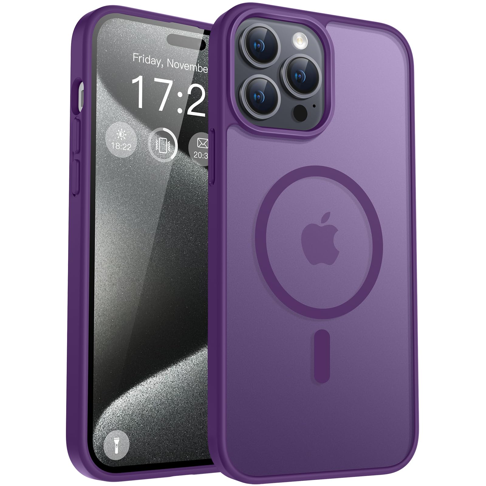 Photo 1 of PuyaTeya for iPhone 15 pro Phone Case, Compatible with Magnetic, Military Grade Drop Protection Translucent Matte Shockproof Anti-Scratch/Anti-Fingerprint Case for iPhone 15 pro (Dark Purple)
