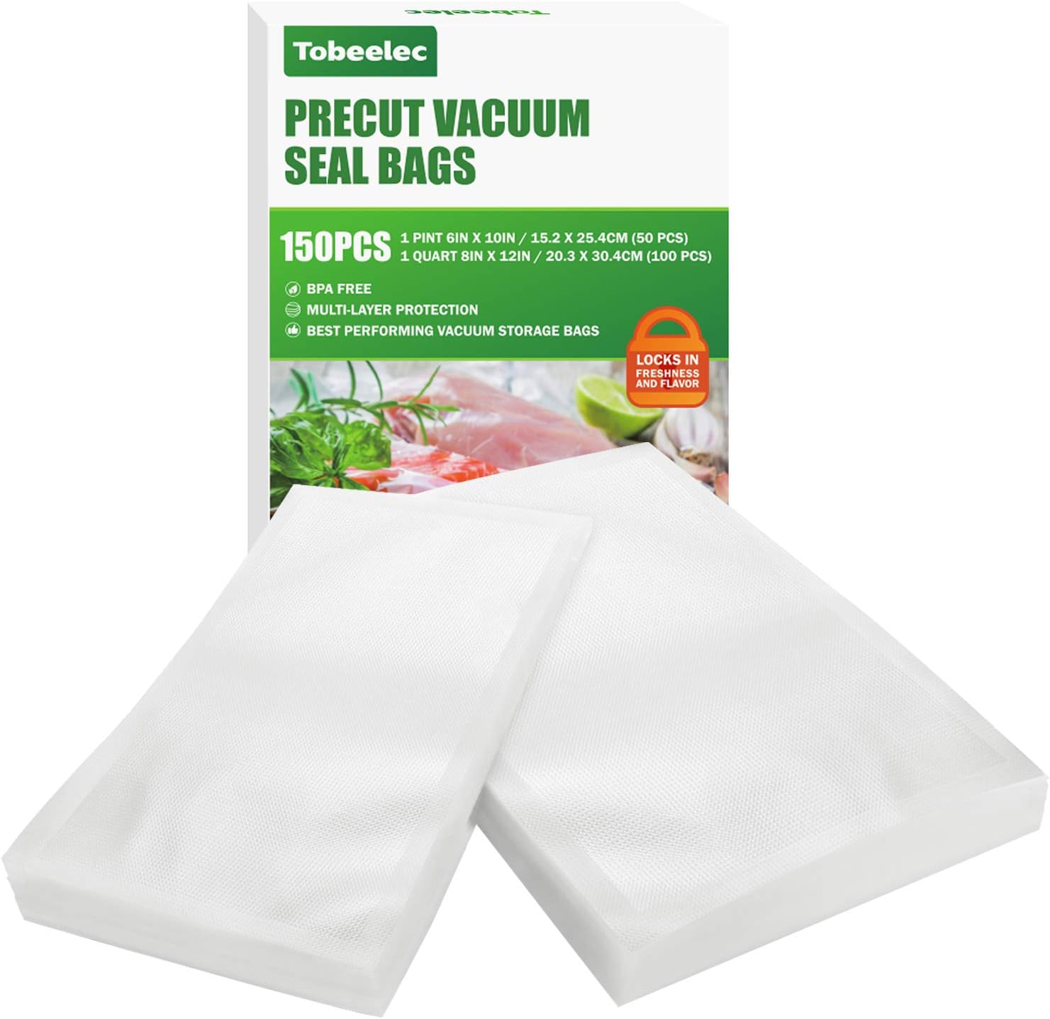 Tobeelec Vacuum Sealer Bags for food, 150 PCS of 50 Pint 6