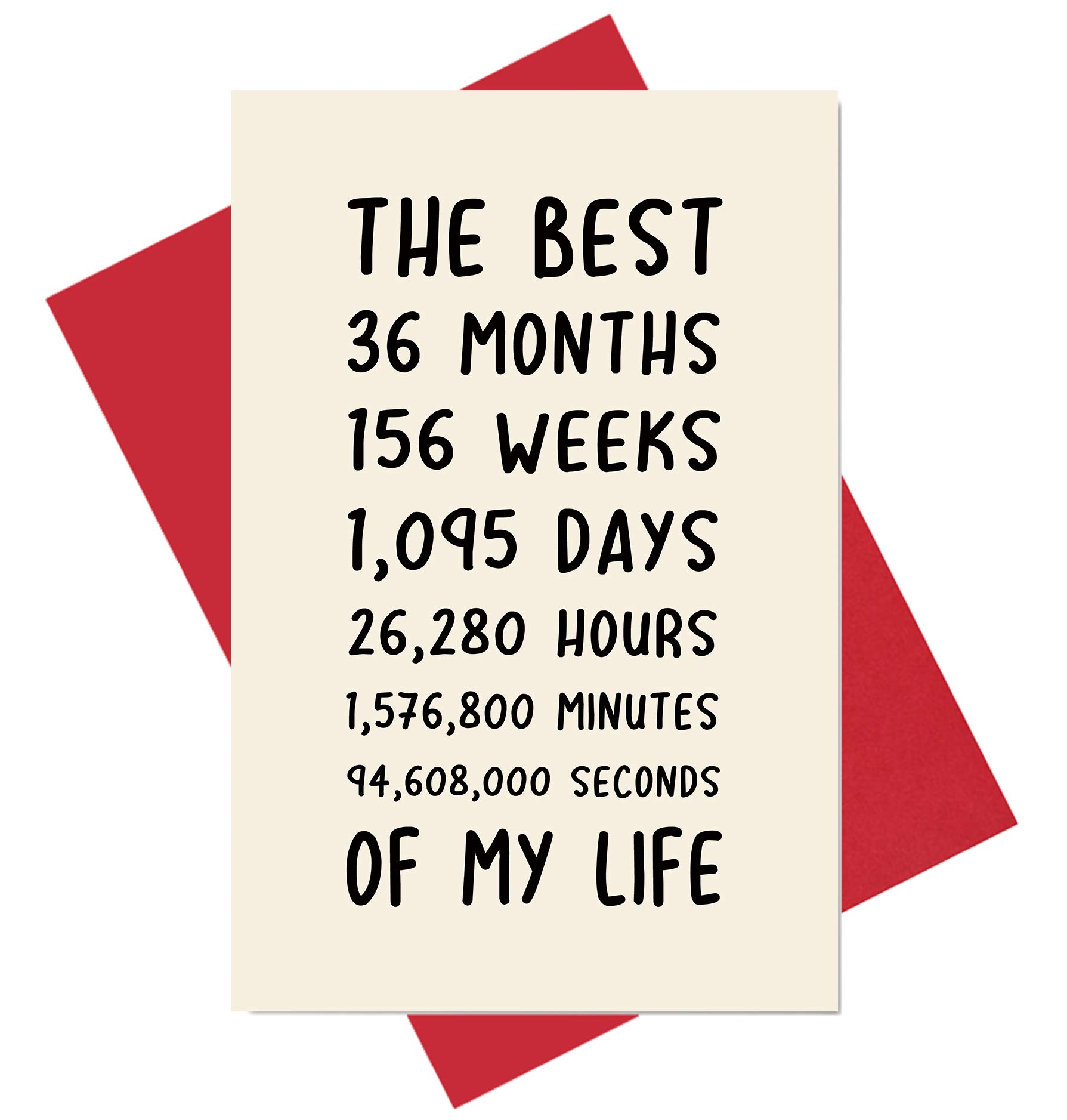 Alzombi 3rd Anniversary Card, Sweet 3 Year Anniversary Card for Him or Her, The Best 3 Years of My Life