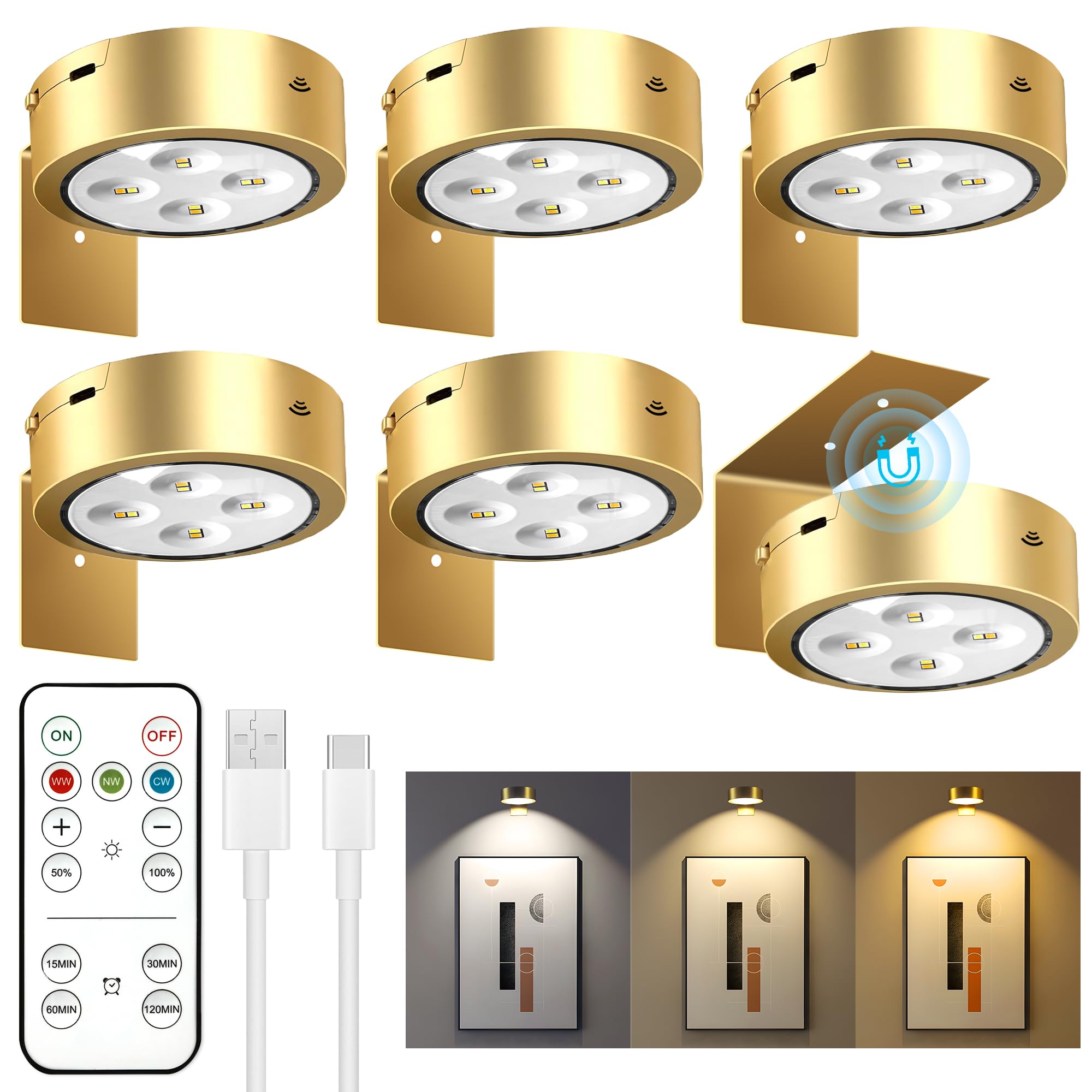 maylit 6 Pack Rechargeable Picture Lights, Battery