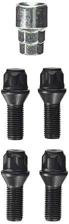 H&R B1452801KEY4 Felgenschloss-Schrauben 4-er Set Kegel 60 Grad, M14 x 1,5 x 28 mm, Schwarz