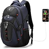 Swissdigital Design Laptop Backpack with USB Charging Port, Travel Backpack Fits 15.6 inches Computer, 31L College School Backpack for Men, Blue/Black | SD803-12 | Water Repellent