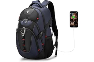 Swissdigital Design Laptop Backpack with USB Charging Port, TSA Travel Backpack Fits 15.6 inches Computer, 31L College School Backpack for Men, Blue/Black | SD803