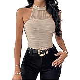 SHENHE Women's Dressy High Neck Halter Top Textured Sleeveless Going Out Elegant Tank Tops