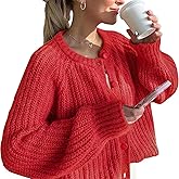 Sumleno Womens Open Front Button Down Sweater Long Sleeve Y2k Chunky Knit Cardigan Trendy Fall Outfits Casual Knitwear Coats
