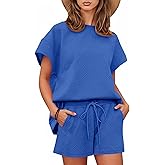 Tankaneo Womens Loungewear Set Short Sleeve Tops and Shorts 2 Piece Outfits Matching Lounge Pajama Set with Pockets