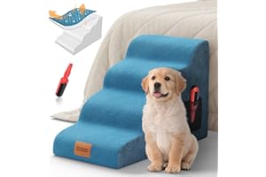 LESNOX Dog Stairs for Bed, 4-Step, 30D Foam Pet Stairs/Steps with Waterproof Cover, Non-Slip, Dog Ramp/Ladder for Couch Sofa Bed, Suitable for Small Dogs Cats with Old/Injured/Short-Legged, 20.1" H
