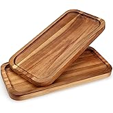 2 Pcs Rectangular Wooden Platters for Food Party Decorative Small Serving Tray Long Charcuterie Board Acacia Wood Trays Home Decor Cheese Board Rectangle Cake Dessert Plates Snack Appetizer Platter