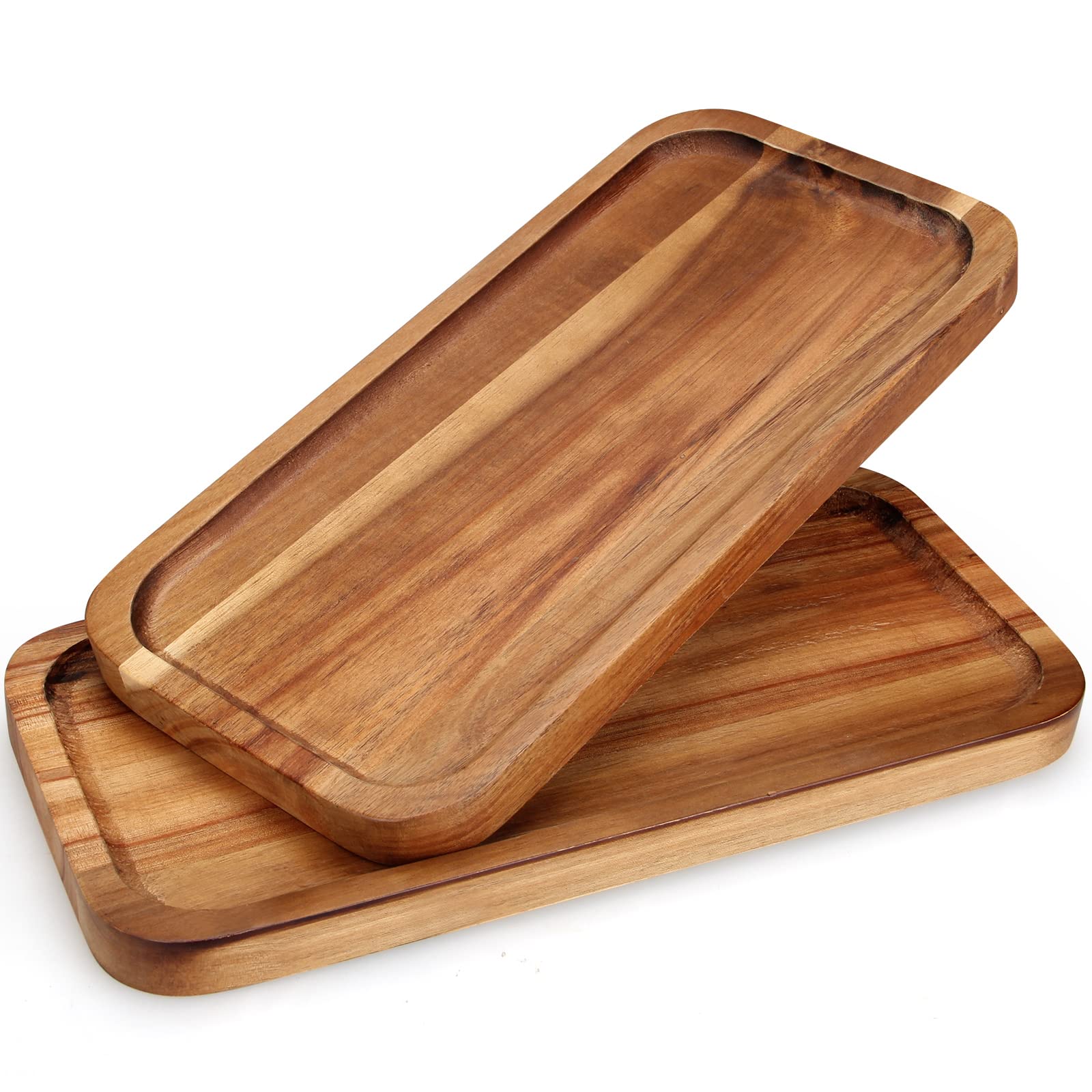 Photo 1 of 2 Pcs Rectangular Wooden Platters for Food Party Decorative Small Serving Tray Long Charcuterie Board Acacia Wood Trays Home Decor Cheese Board Rectangle Cake Dessert Plates Snack Appetizer Platter
