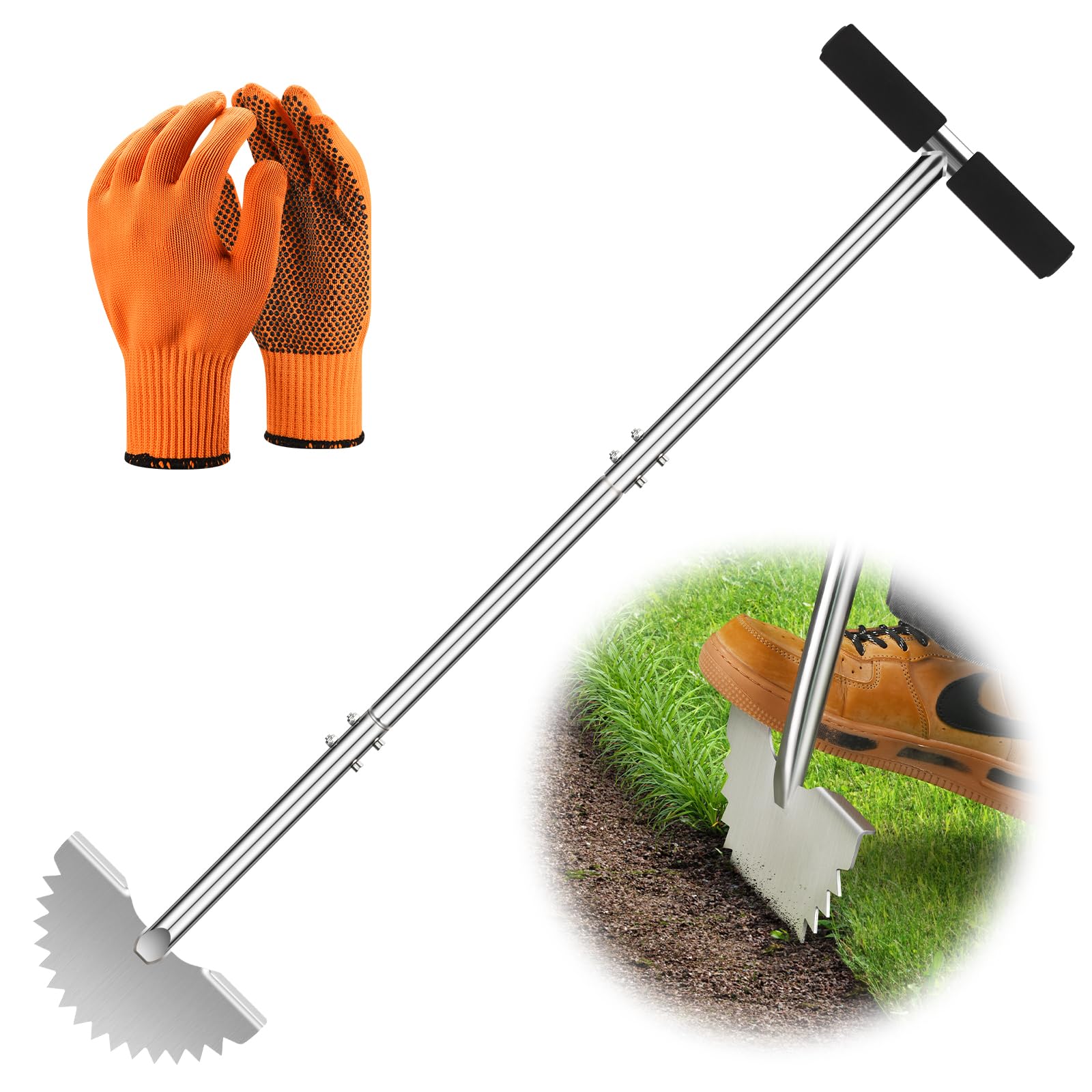 Photo 1 of Manual Edger Lawn Tool: Half Moon Edger with Saw-Tooth Upgrade – 38'' Stainless Steel Edging Tool for Garden, Yard & Sidewalks – Ergonomic T-Grip for Clean Edging on Flower Beds