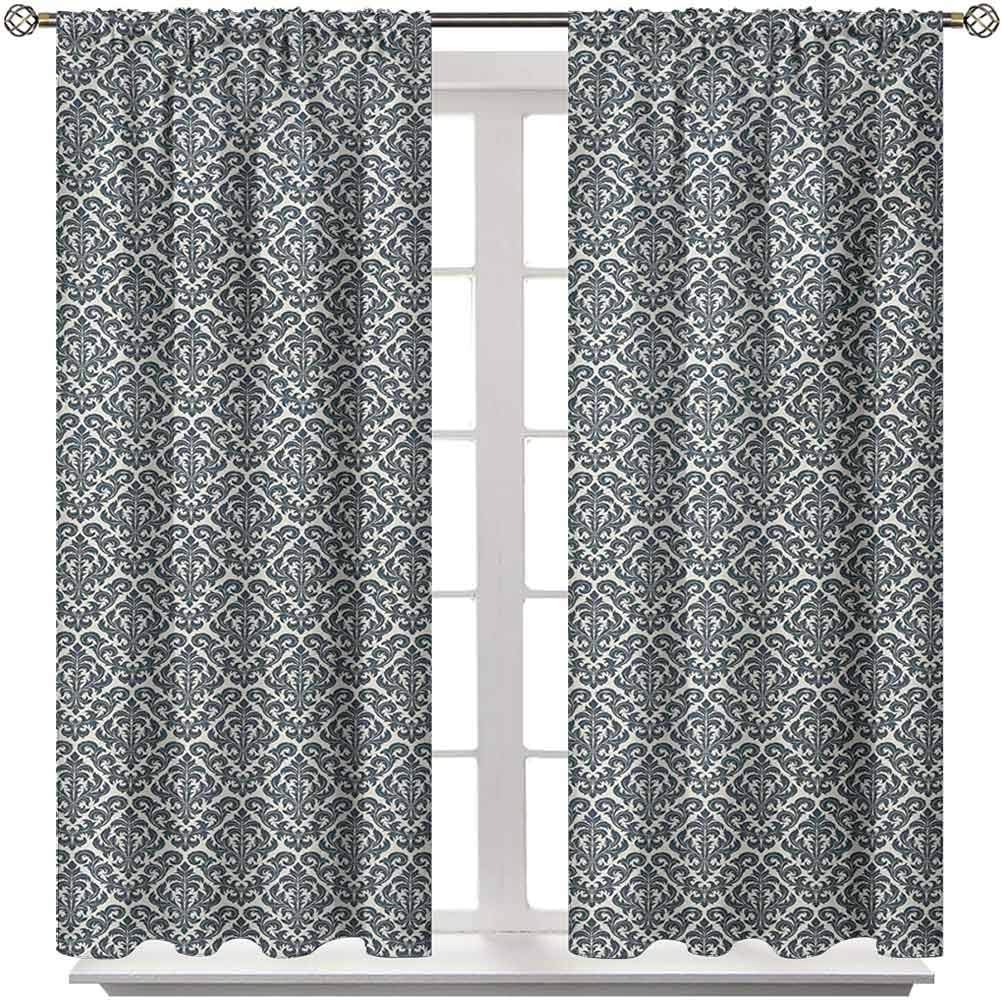 Bedroom Curtain Damask Light Reducing Curtains Monochrome Revival Pattern Natural Inspiration Organic Foliage Victorian for Bedroom Girls Room Decor Cream Charcoal Grey 2 Rod Pocket Panels 27