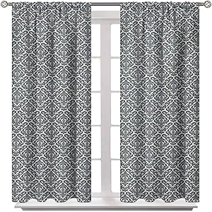 Bedroom Curtain Damask Light Reducing Curtains Monochrome Revival Pattern Natural Inspiration Organic Foliage Victorian for Bedroom Girls Room Decor Cream Charcoal Grey 2 Rod Pocket Panels 27
