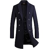 HXW.GJQ Men
s Premium Wool Blend Double Breasted Long Pea Coat