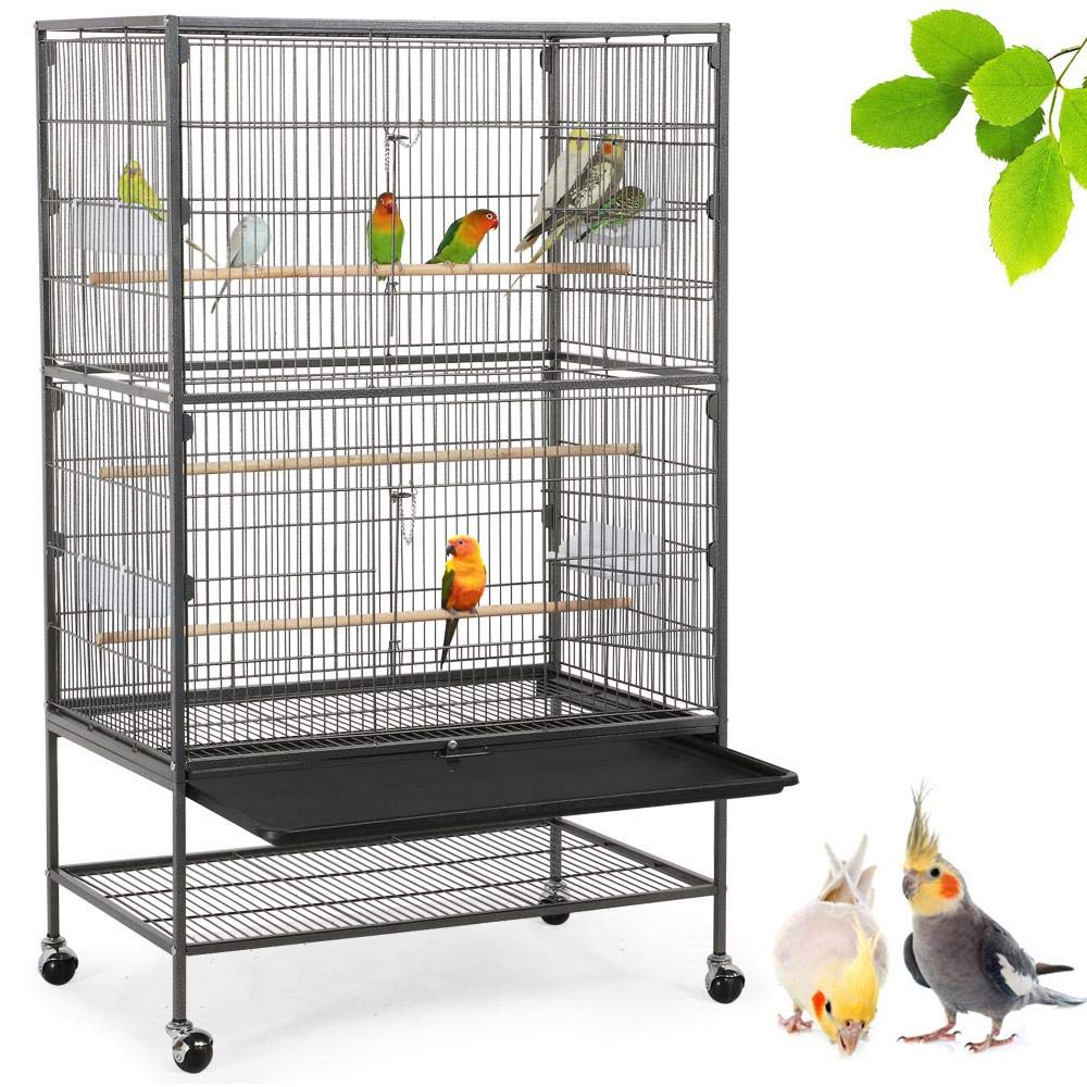 Yaheetech 52-inch Wrought Iron Standing Large Flight Bird Cage for African Grey Quaker Amazon Parrots Cockatiels Sun Parakeets Green Cheek Conures Pigeons Small Parrot Bird Cage with Stand