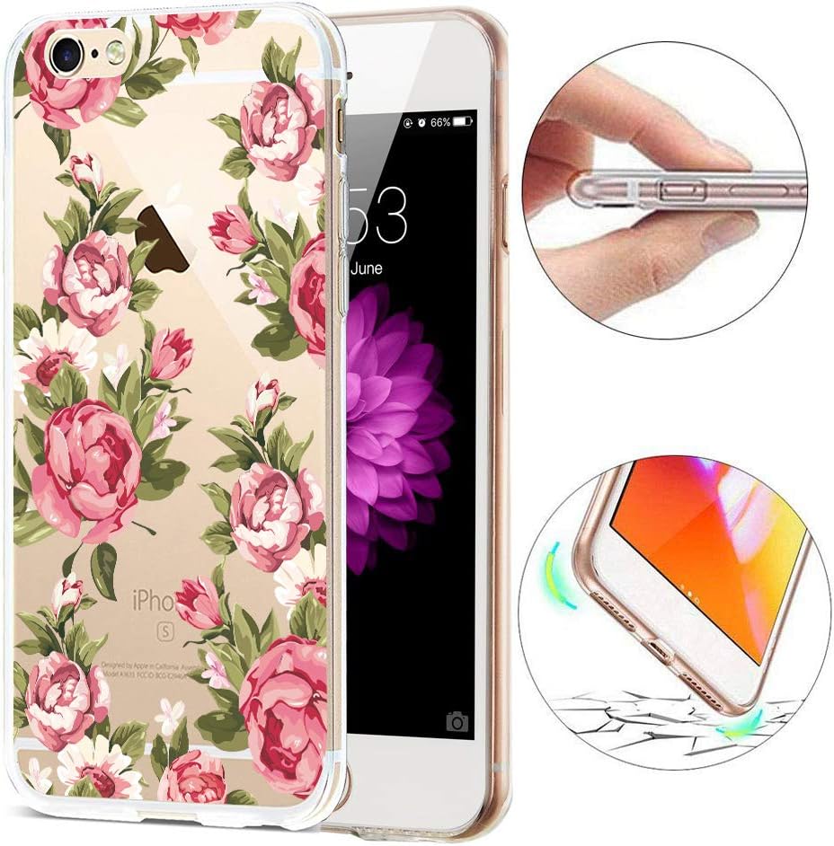 Soft Cases iPhone 8, SevenPanda Creative Ultra Slim TPU Transparent Back Cover Protective TPU Gel Bumper Case Cover Silicone Protective Phone Case Cover iPhone 8 iPhone 7 4.7 inch - Rose Red Flower