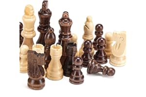 AMEROUS Magnetic Wooden Chess Pieces, Tournament Staunton Wood Chessmen Pieces Only, 3.03" King Figures Chess Game Pawns Figurine Pieces with 2 Storage Bags, Replacement of Missing Pieces