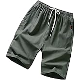 GUNLIRE Big Boy's Linen Shorts Summer Drawstring Elastic Waist Casual Shorts for Boys with Pockets