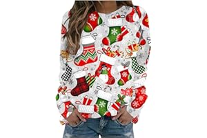 fartey Womens Ugly Christmas Sweatshirt Cute Holiday 3D Print Tops Long Sleeve Round Neck Pullover 2023 Christmas Sweaters