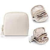 Vlando Mini Jewelry Travel Case,Valentines Day Gifts,Jewelry Pouch Bags with Zipper, Velvet Jewelry Organizer Storage Bag for Bracelet Rings Earring Travel Essentials Gifts for Women Girl - White