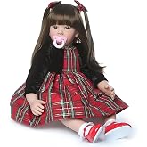 iCradle 24inch Reborn Baby Doll Girl Soft Body Baby Doll Silicone Vinyl Toddler Realistic Baby Doll Princess Long Hair Lifelike Neborn Baby Doll Toy for Ages 3+