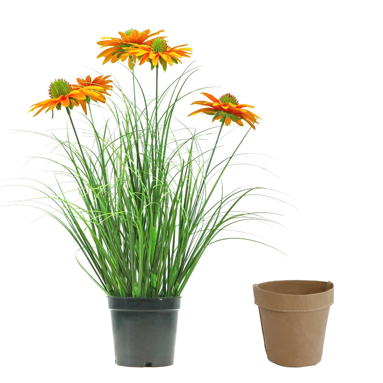 Photo 1 of ***FACTORY SEALED***Fake House Plants Realistic Artificial Flowers with Lifelike Echinacea Flowers Artificial 16-Inch Fake Potted Plants for Home Decor Indoor Living Room Housewarming Office Bathroom Wedding 2 Pack