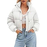 WHN Women’s Cropped Puffer Jacket Lightweight Quilted Jackets Long Sleeve Stand Collar Zipper Winter Outerwear Coat