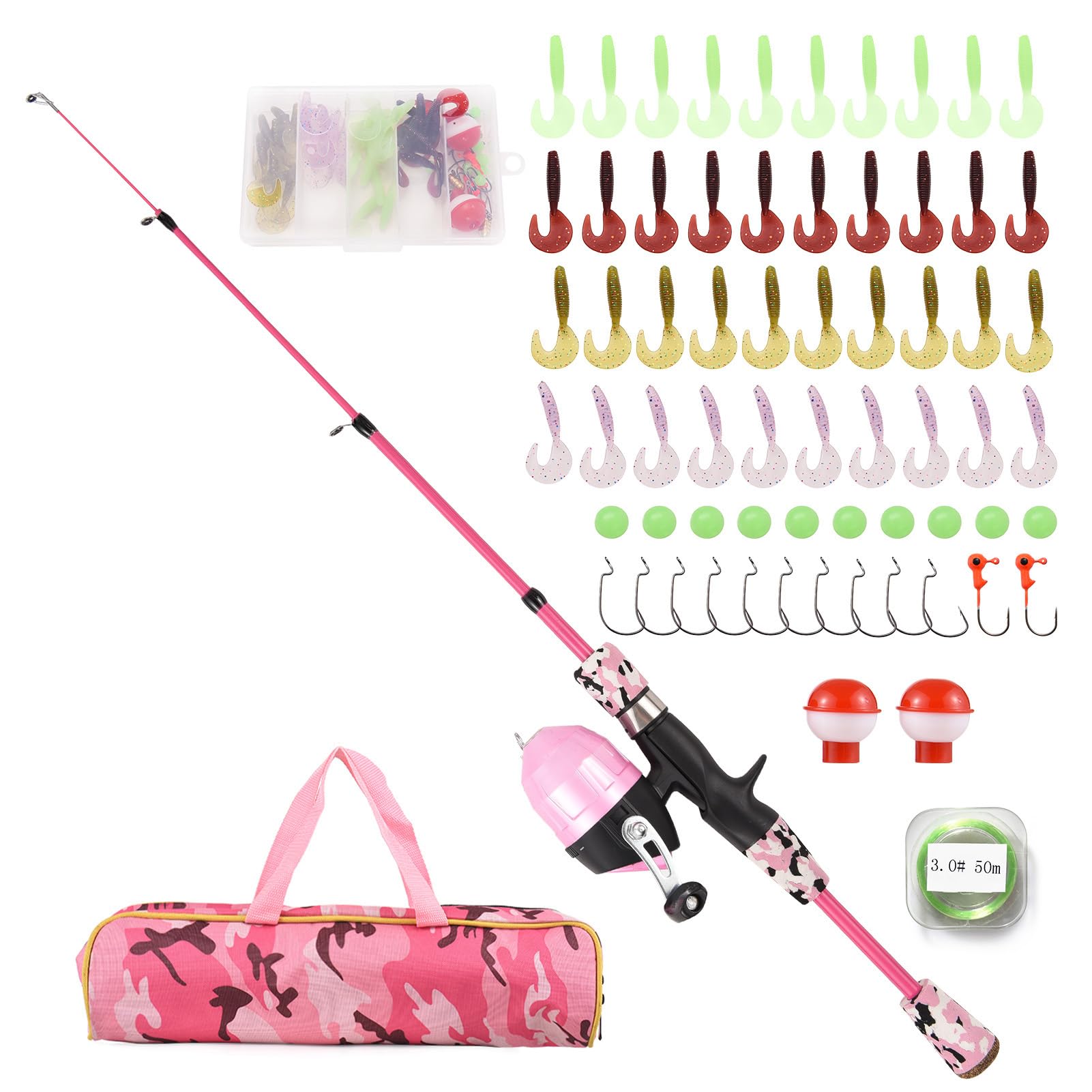 SOUUXIU 1.2 m/1.6 m Kids Telescopic Fishing Rod and Spinning Reel Combo Set with Fishing Lures Fishing Lines Fishing Hooks