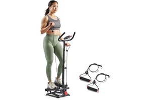 Sunny Health & Fitness Total Body 2-in-1 Smart Stepper Machine for Home with Handlebar and Resistance Bands, Total Body Worko