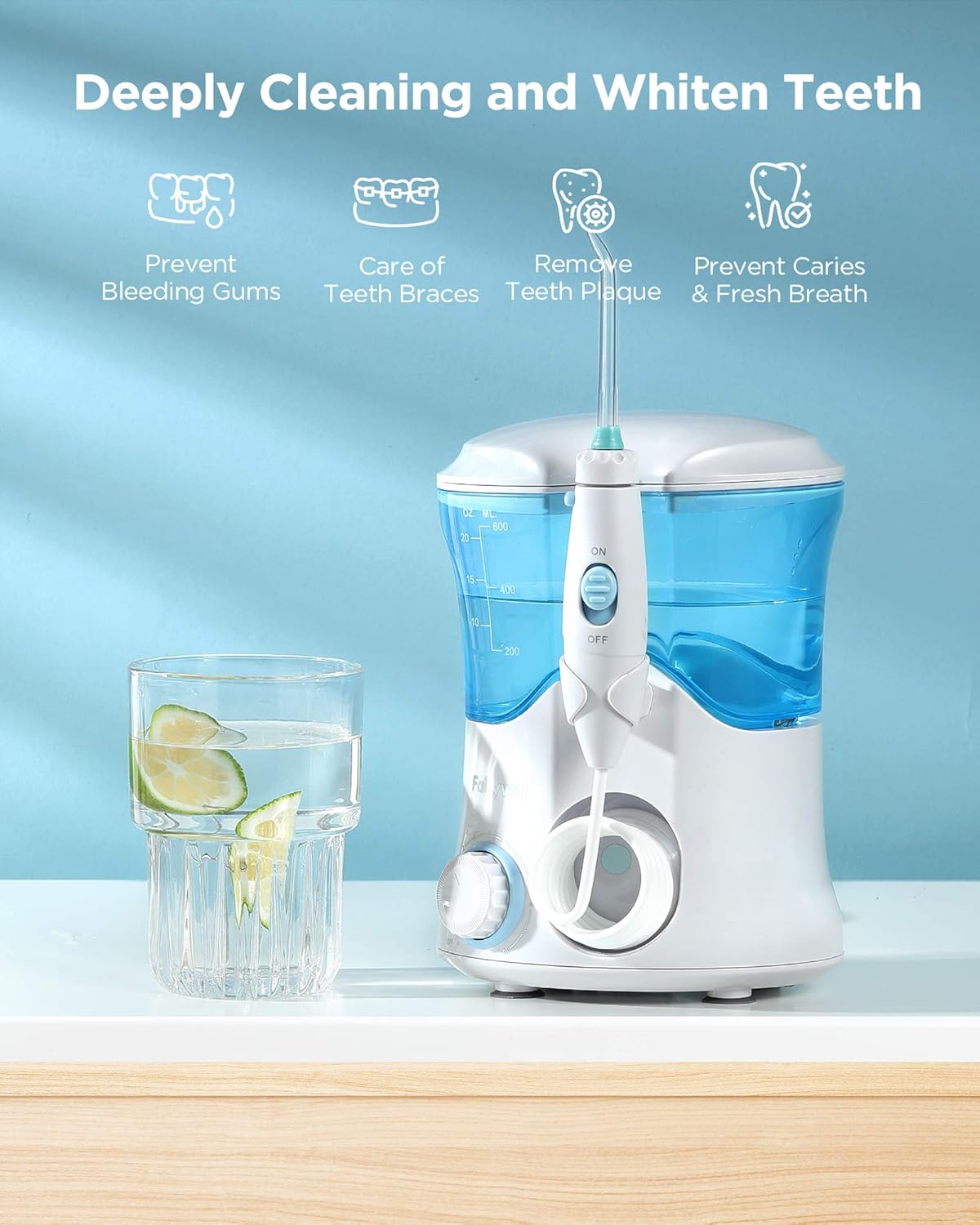 Water Flosser for Teeth, Fairywill Dental Oral Irrigator with 8 Jet Tips,10 Adjustable Modes,600ML Water Tank,Non-Slip Base,Quiet Professional Electric Flosser for Braces Care,Teeth Cleaner,White: Beauty