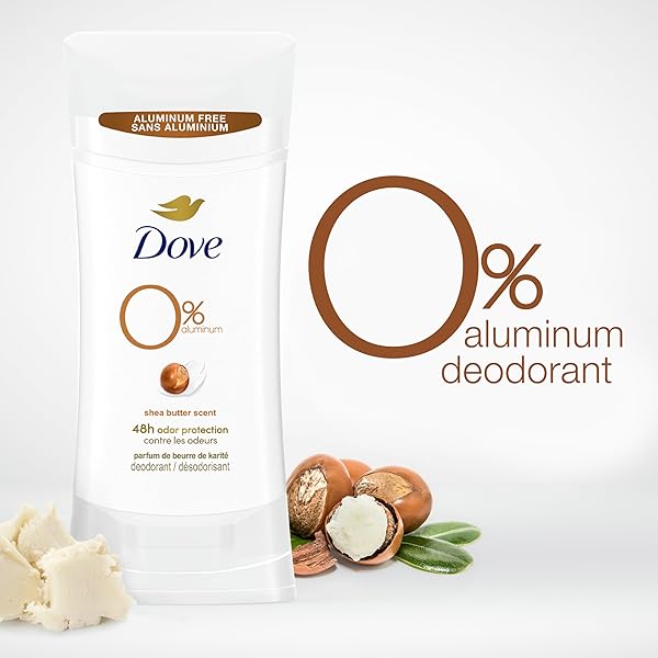 DOVE 0% ALUMINUM DEODORANT STICK NON IRRITATING DEODORANT FOR UNDERARM CARE SHEA BUTTER KINDEST ALUMINUM FREE DEODORANT 2.6 OZ
