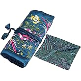 LOVNBHELP 2pcs Embroidery Jewelry Roll 2 Styles Jewelry Silk Purse Pouchs Damask Cloth Roll Brocade Organizer with Snap Button and Zipper Small Gift Bags for Travel Storage Jewelry/Peacock Green