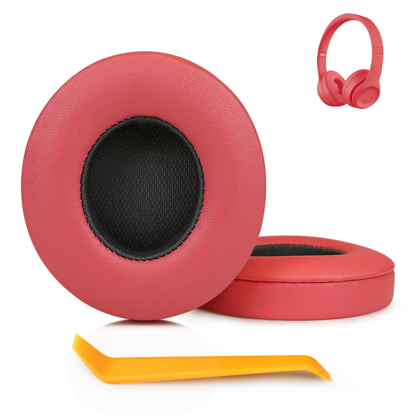 SINOWO Earpads Replacement for Beats Solo 2 & Solo 3 Wireless On-Ear Headphones,Solo2 Solo3 Ear Pads Cushions with Noise Isolation Memory Foam,Soft Protein Leather(Psychedelic Red)