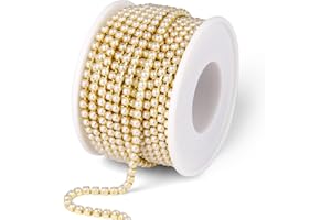 CADIKEZ Pearl Trim Close Chain, [10 Yards/ 3.0MM] Gold Pearl Beaded Cup Chain Applique Trim for Sewing Crafts DIY Jewelry Making Clothing Wedding Party Decoration