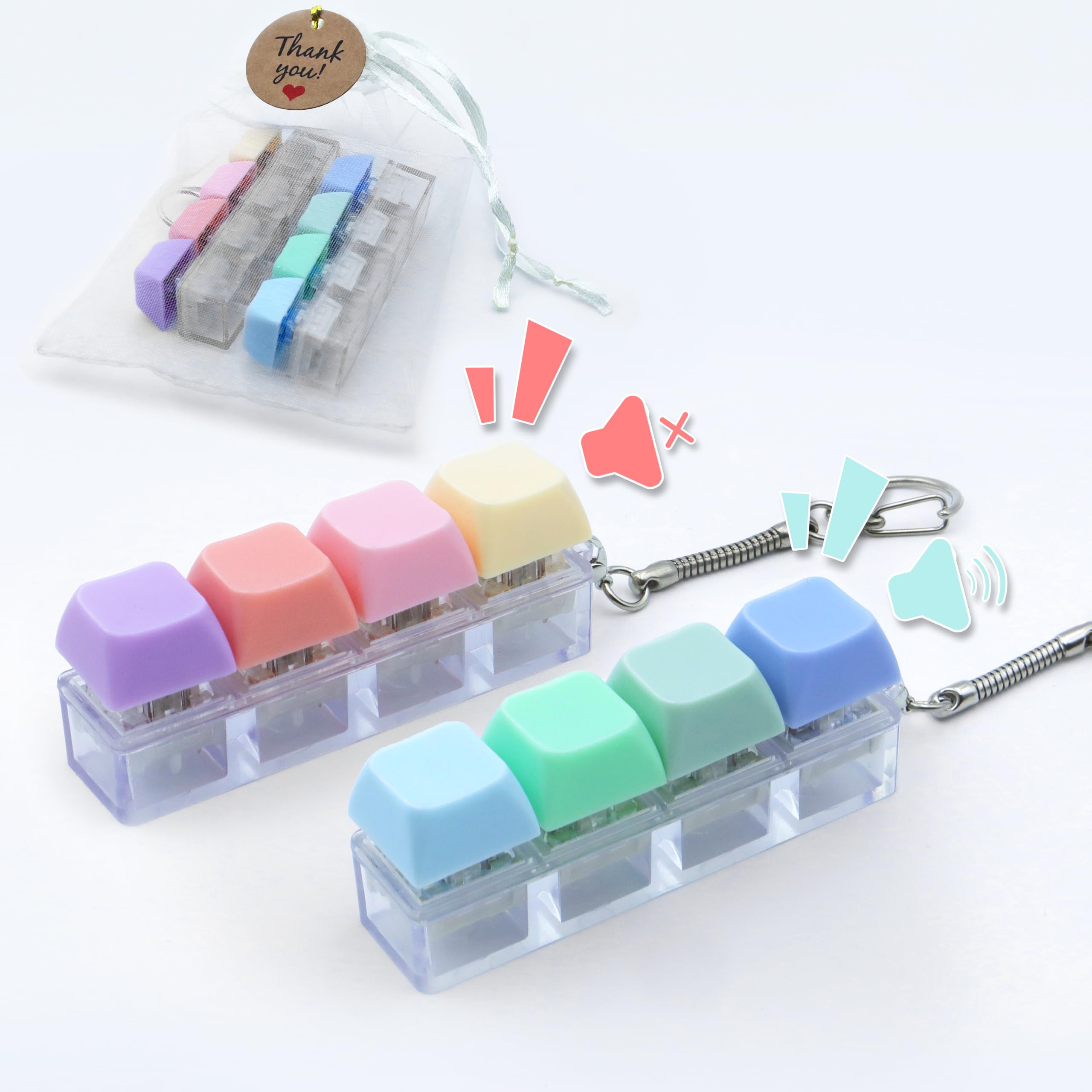 Photo 1 of 2Pcs Silent & Clicky Keyboard Fidget Toys for Anxiety Relief - Tactile Keyboard Clicker Fidgets for Adults & Teens, Clicky Switch Sensory Fidget Keychain, Portable Stress Reliever Gift for Office/ADHD